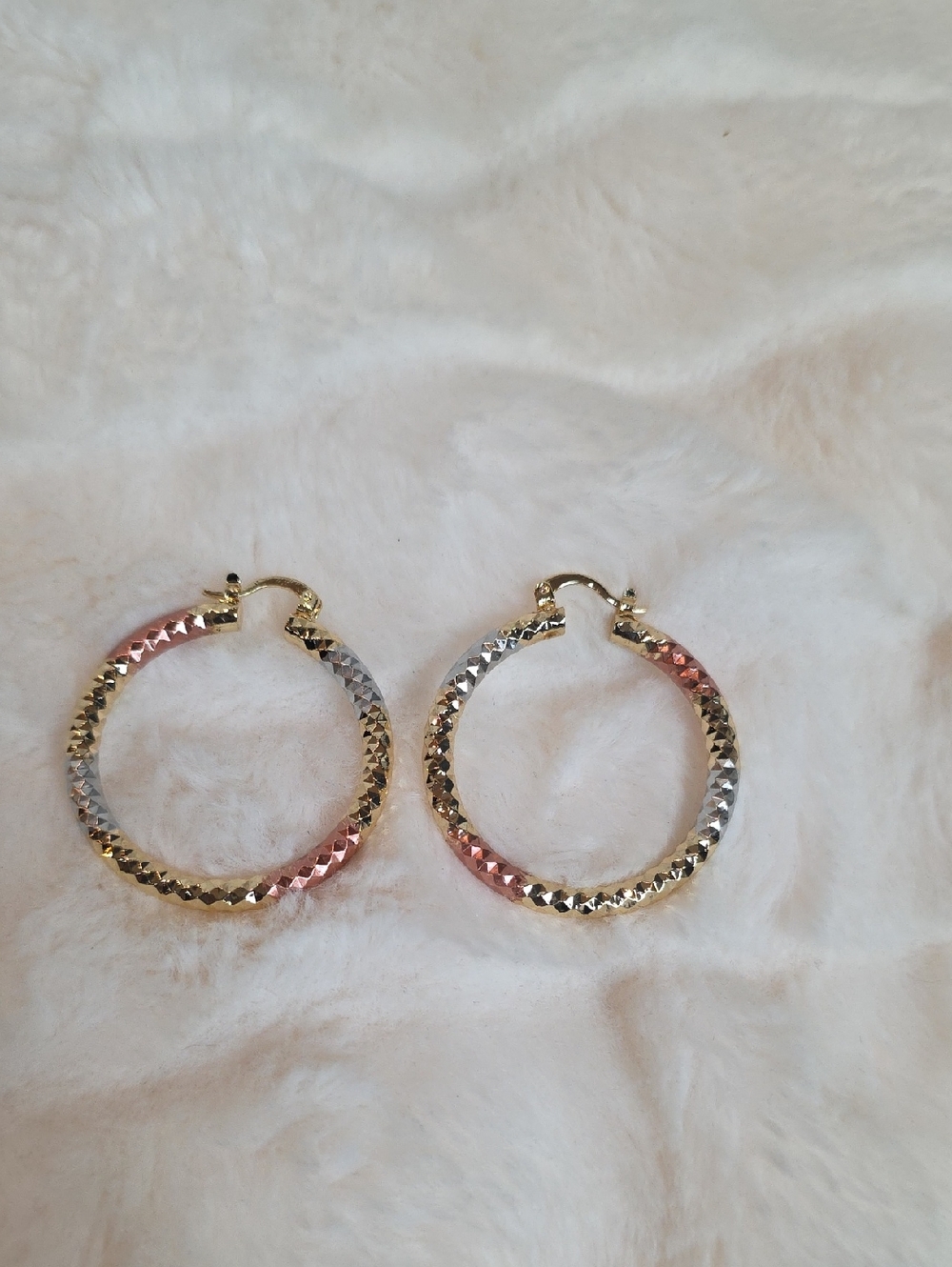 Tri-Color Textured Hoop Earrings - Gold, Silver & Rose